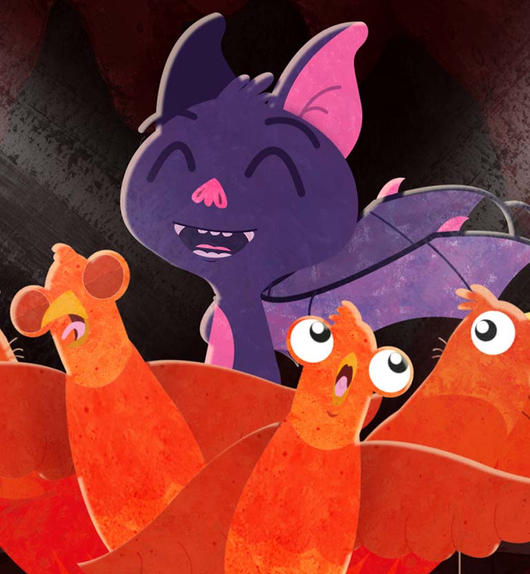 murciélago y pajaritos animados 