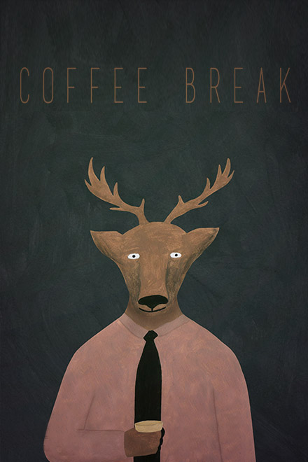 Póster Coffee break, cortometraje animado colombiano completo, en RTVCPlay
