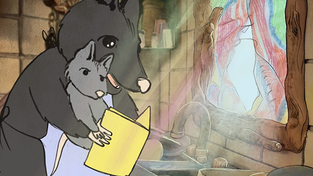 Mamá e hijo Zarigüeya animados