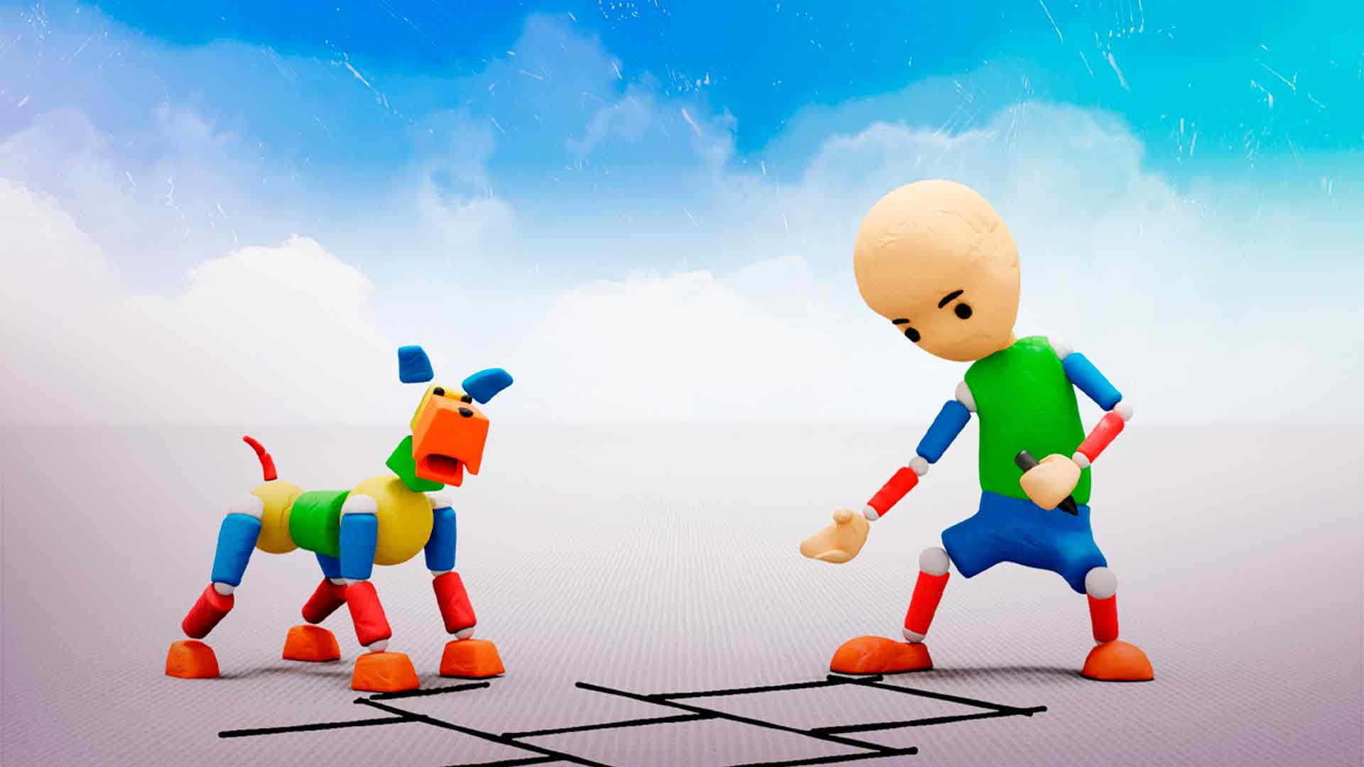 Niño y perro de plastilina