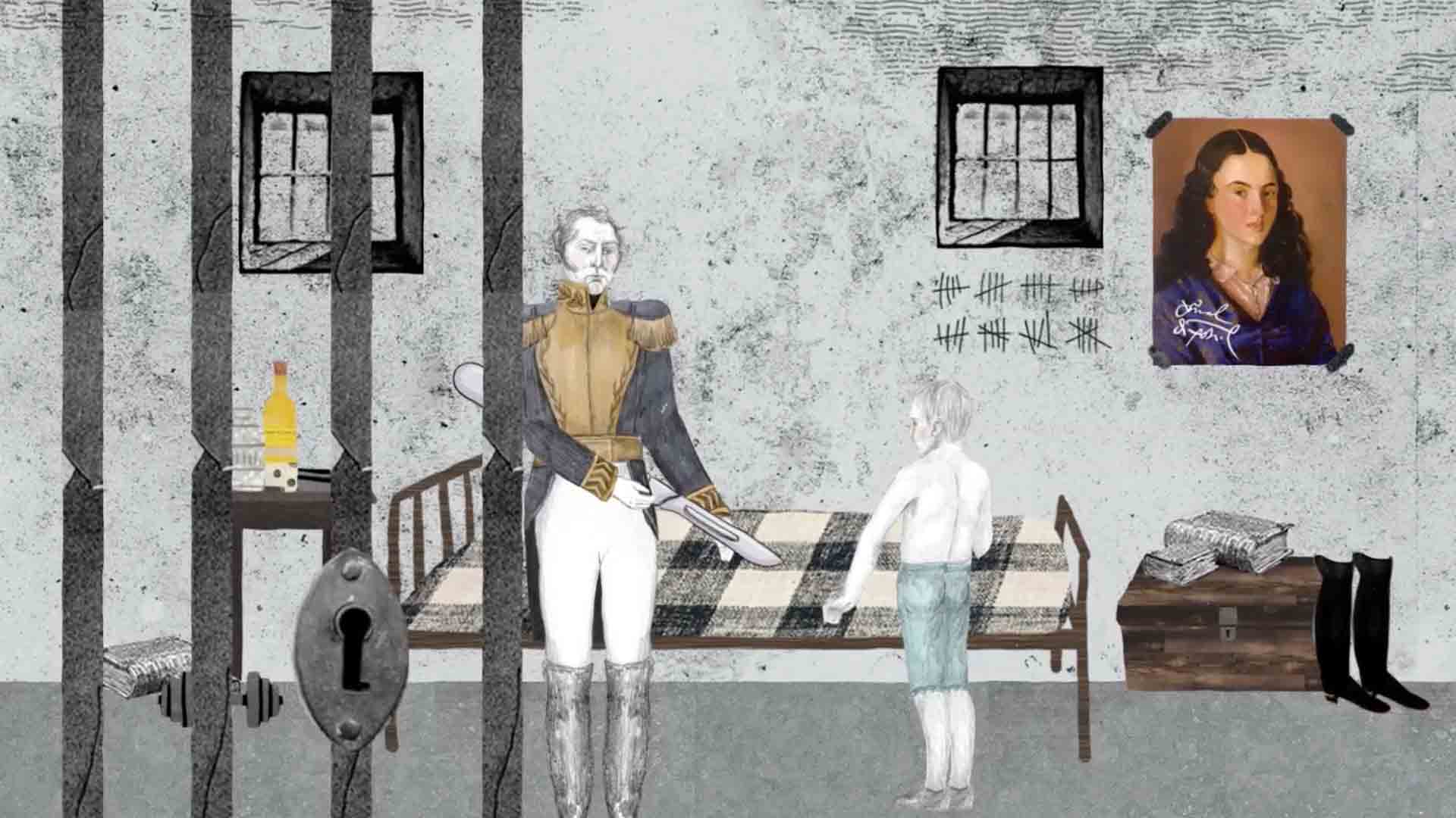 Ilustración de la habitación del libertador Simón Bolívar, prócer de la Independencia de Colombia