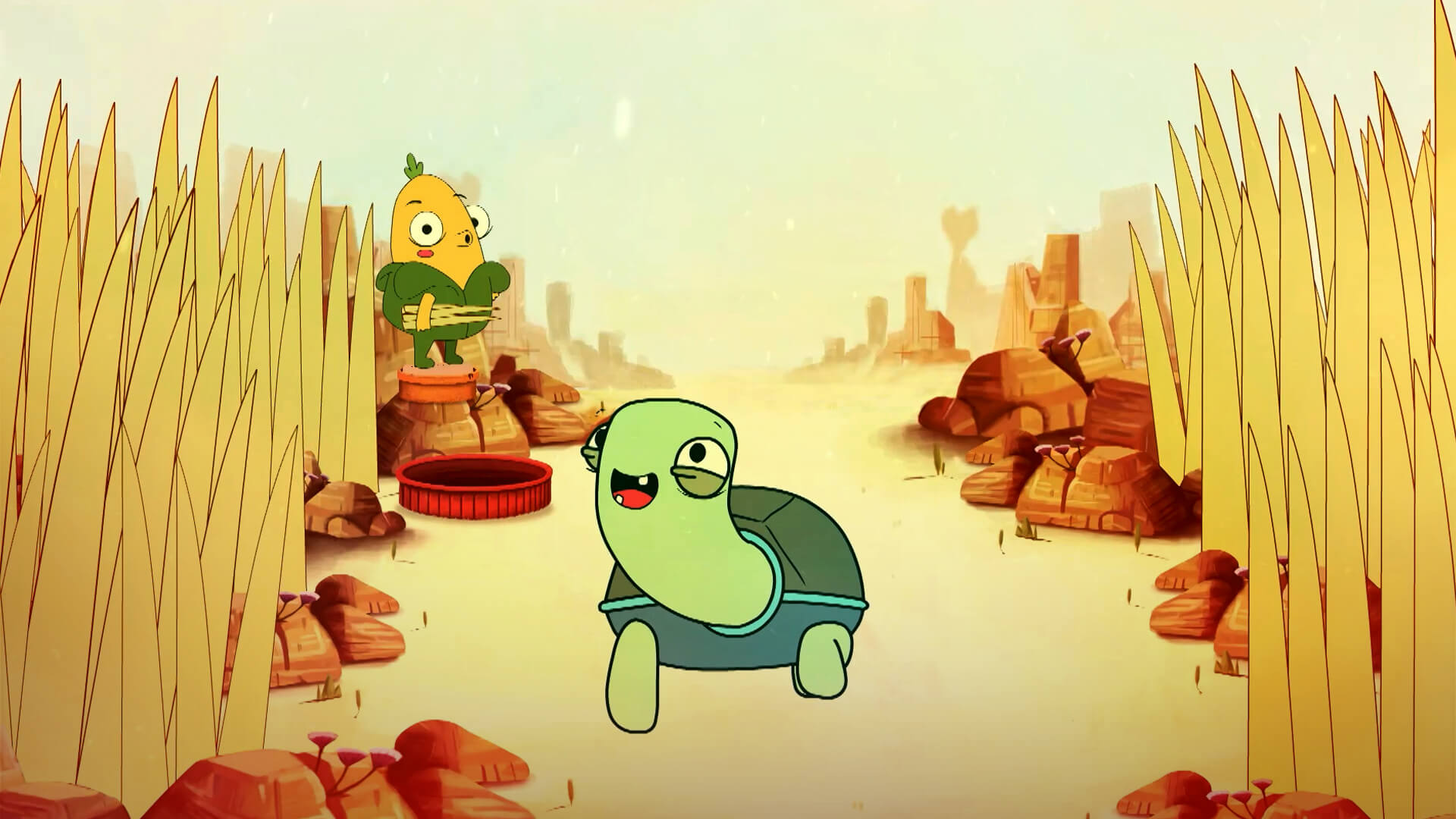 Tortuga cruzando campo de maíz, maiz, campos de maiz, cascabel, hacer sonidos con un cascabel, ver cuentitos magicos,  series infantiles, series para niños, series gratis, series online, series de señal colombia