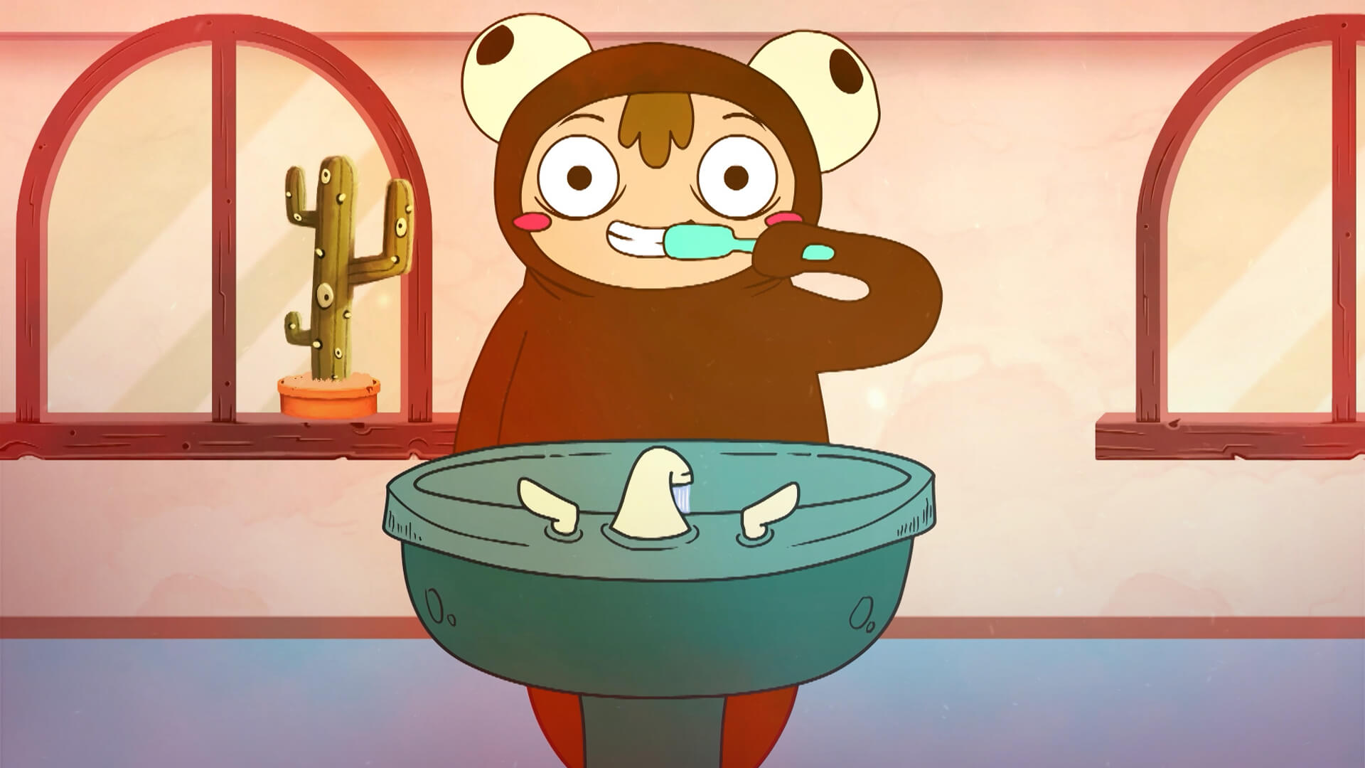 Monec lavándose los dientes 