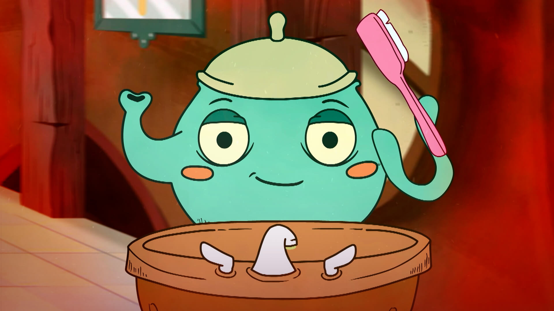 Empera la tetera se va a lavar los dientes , tetera animada, tetera en cuentitos magicos, tetera haciendo el te, series infantiles, series para niños, series gratis, series online, series de señal colombia