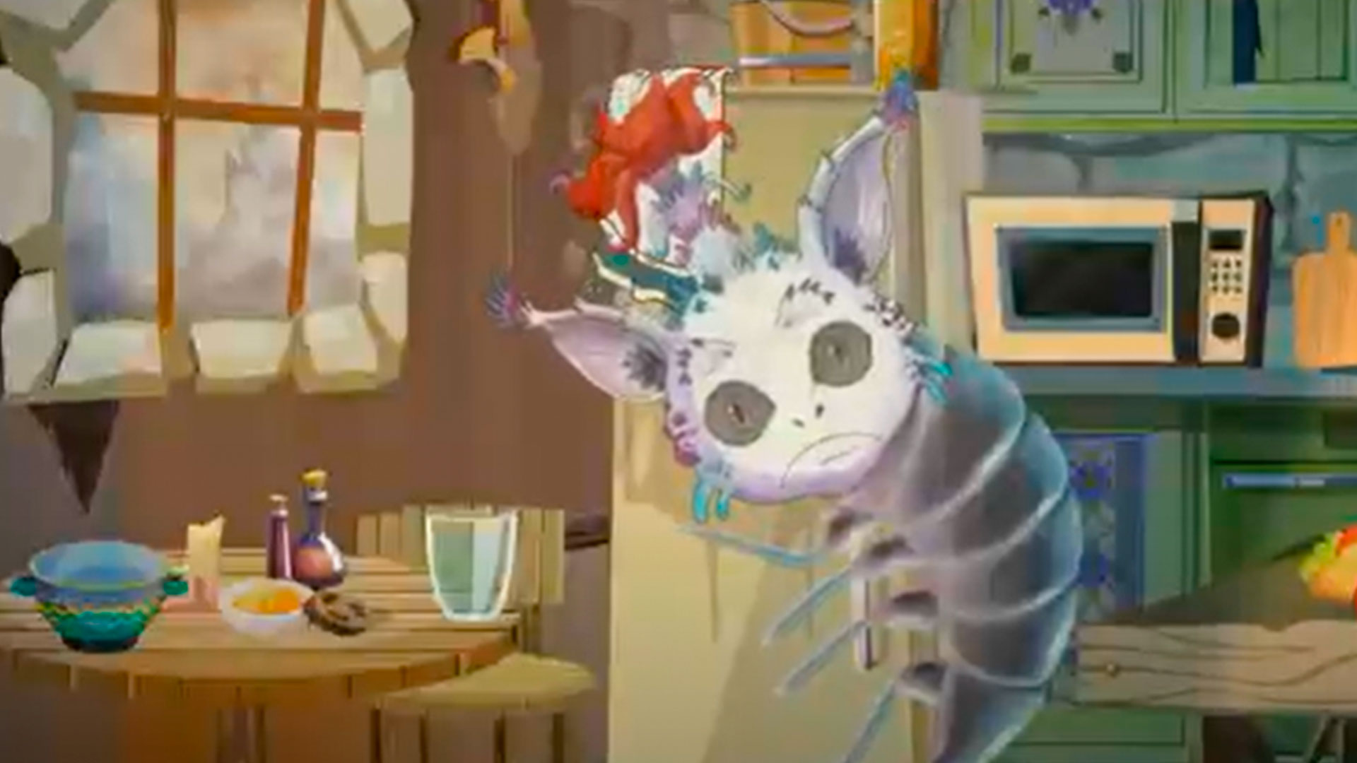 monstruo transparente en la cocina 