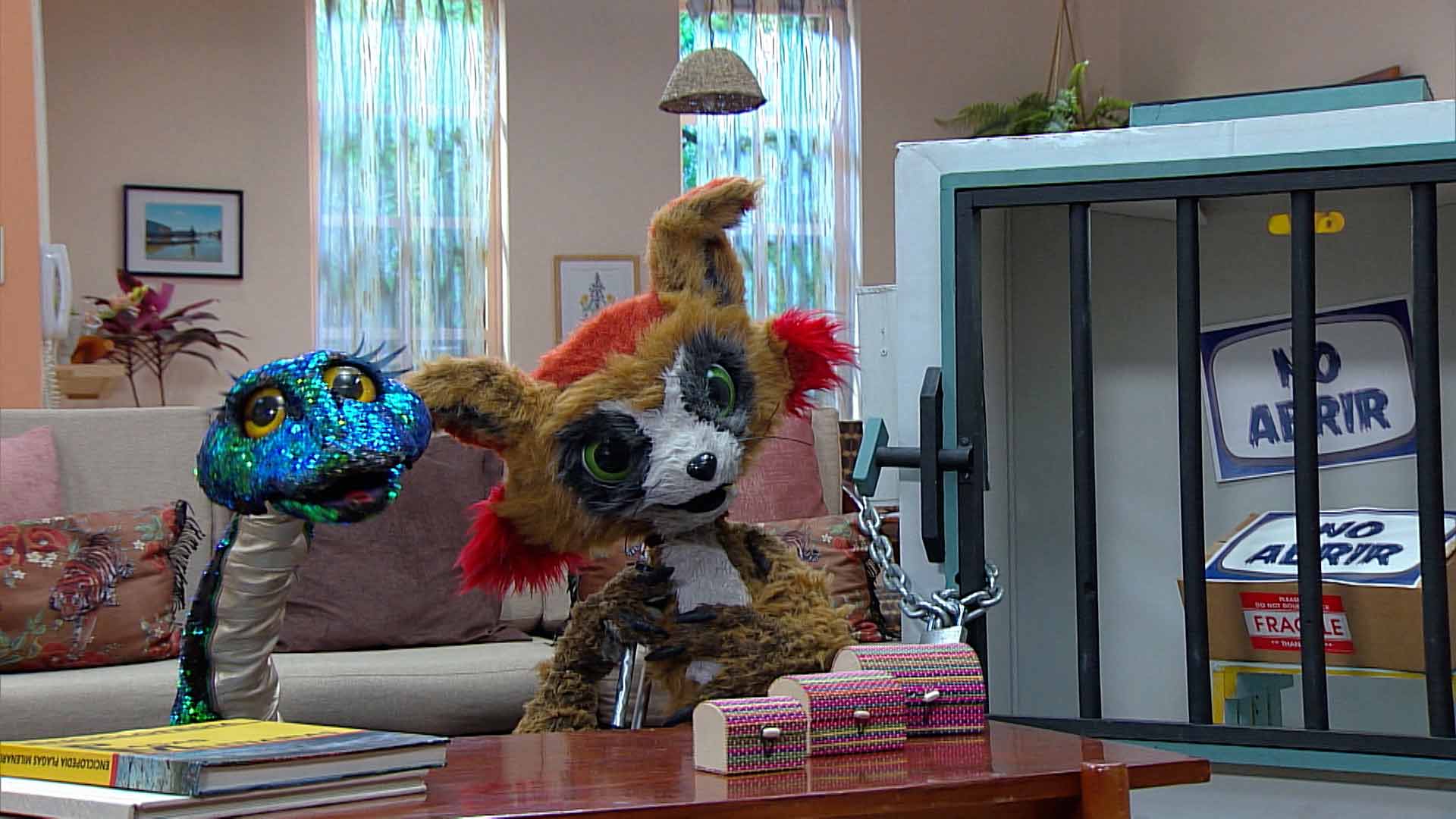 peluches contemplando abrir una caja misteriosa