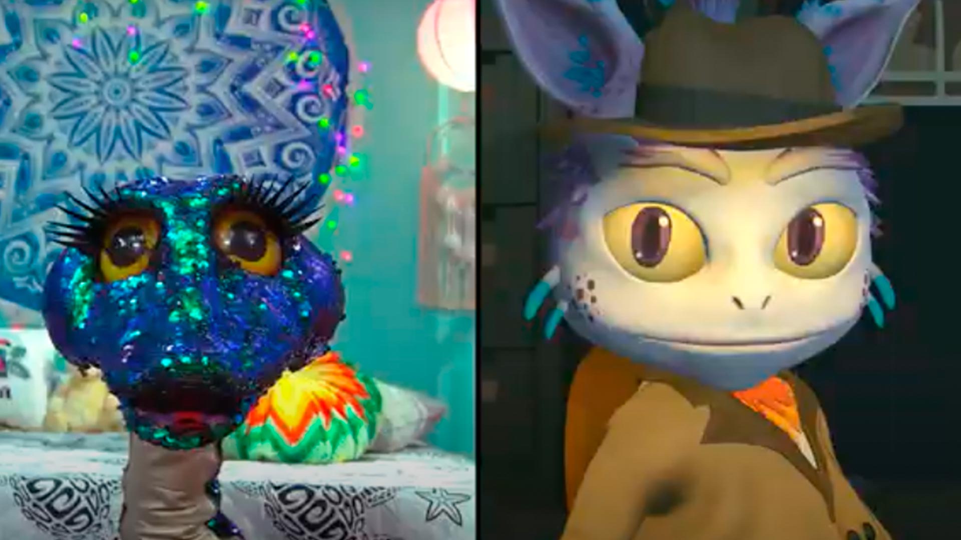 pantalla dividida de la serpiente de lentejuelas y el monstruo detective