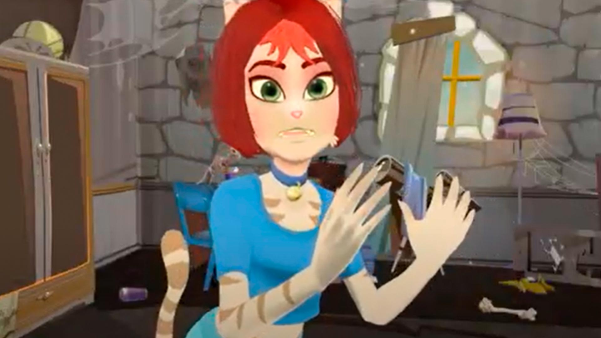 Monstrua peliroja con razgos de gato