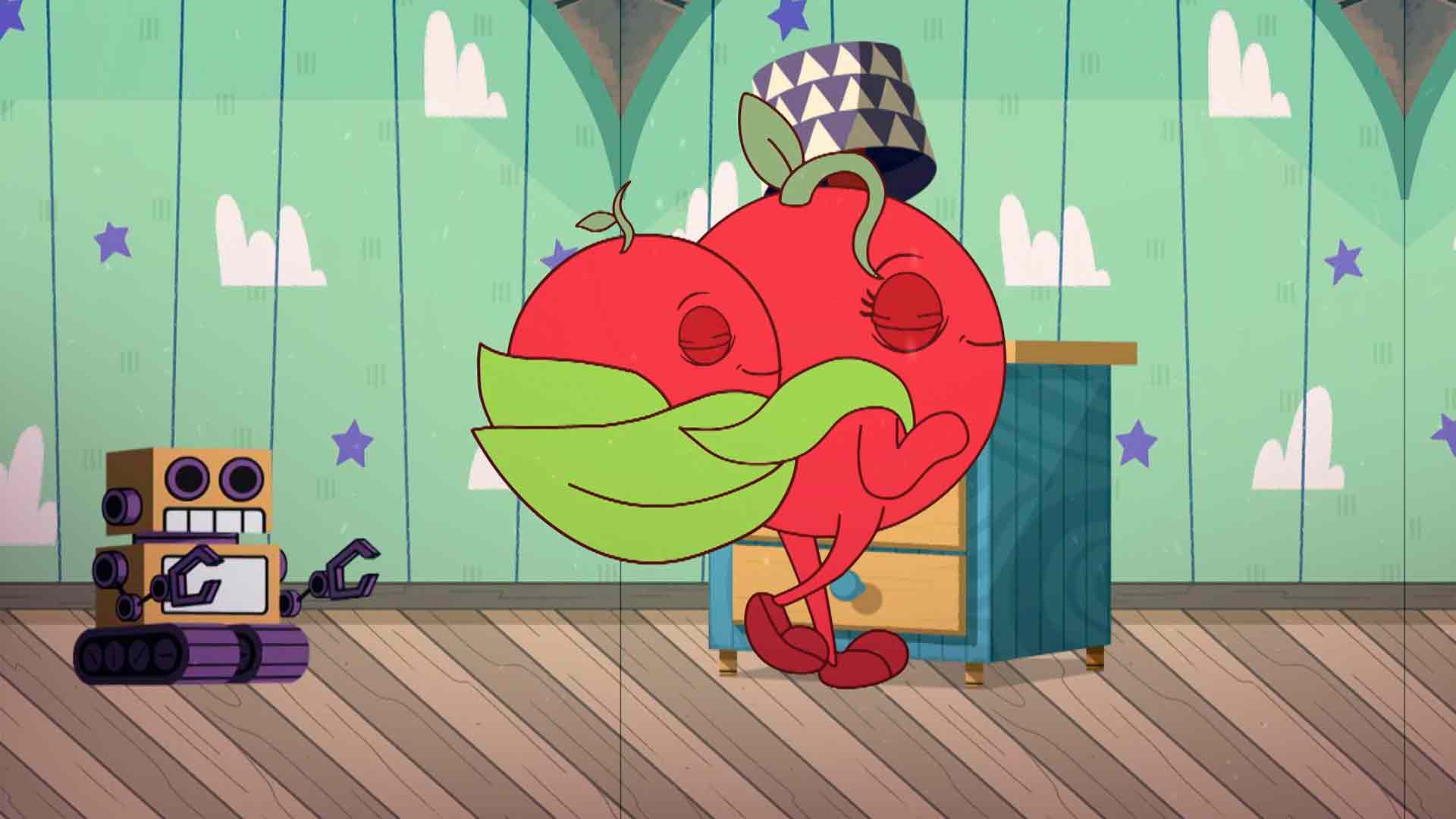 El pequeño tomatico con su mamá