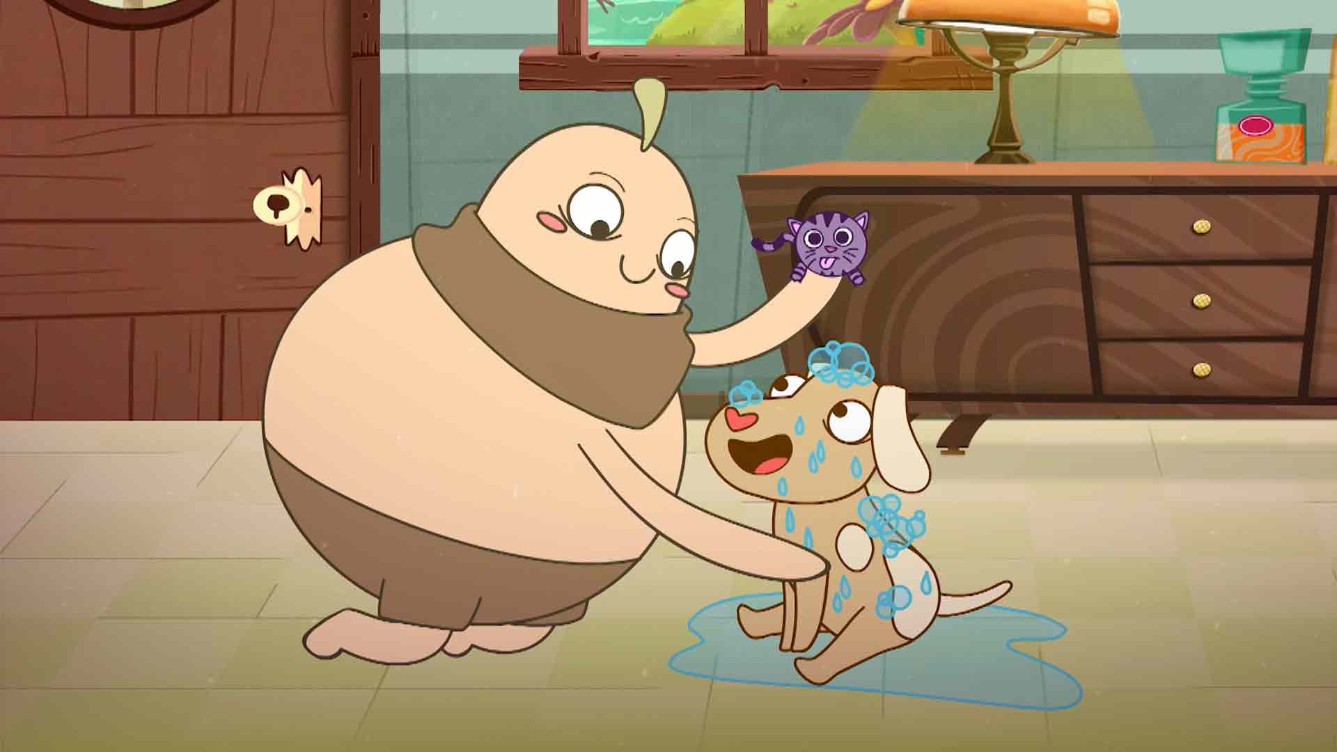 cebollita bañando al perrito