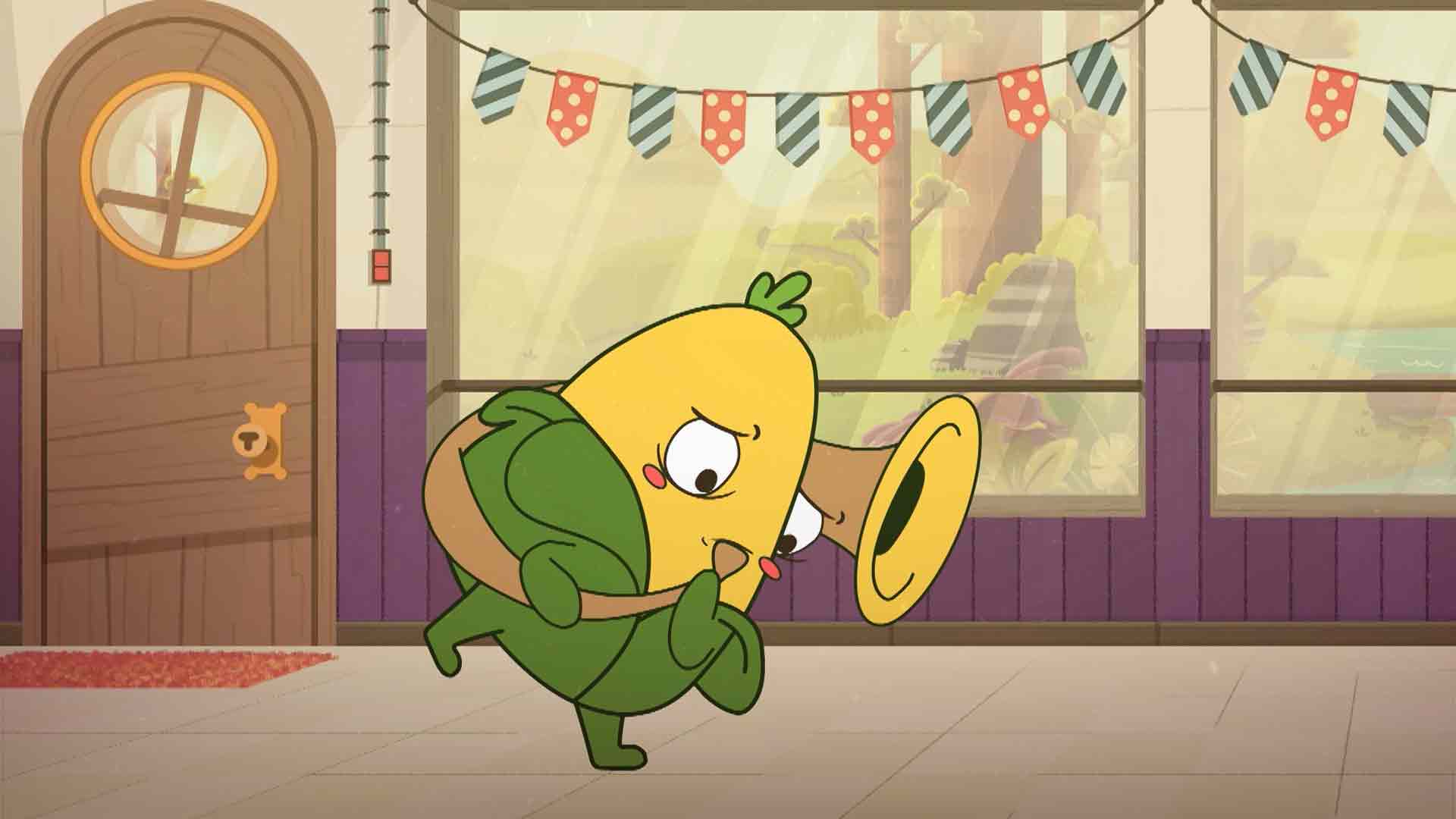 caricatura de una mazorca corriendo