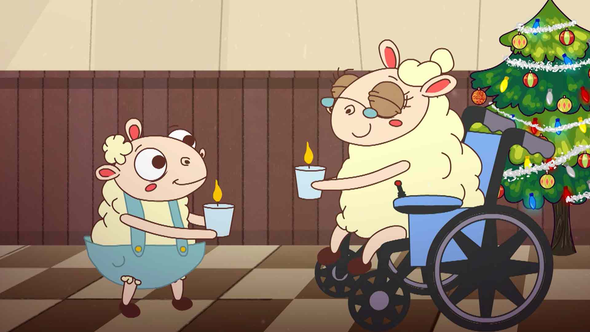 caricatura de dos ovejitas celebrando en navidad