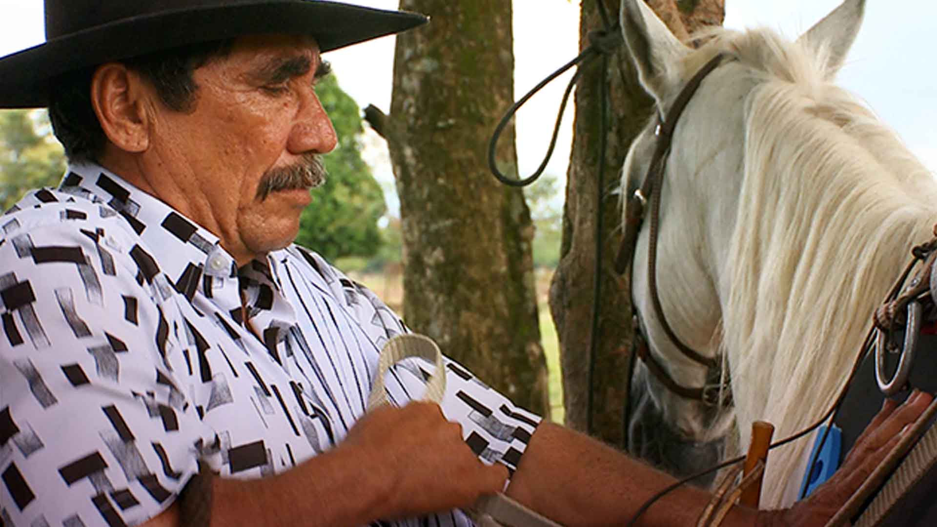 hombre con sombrero junto a su caballo