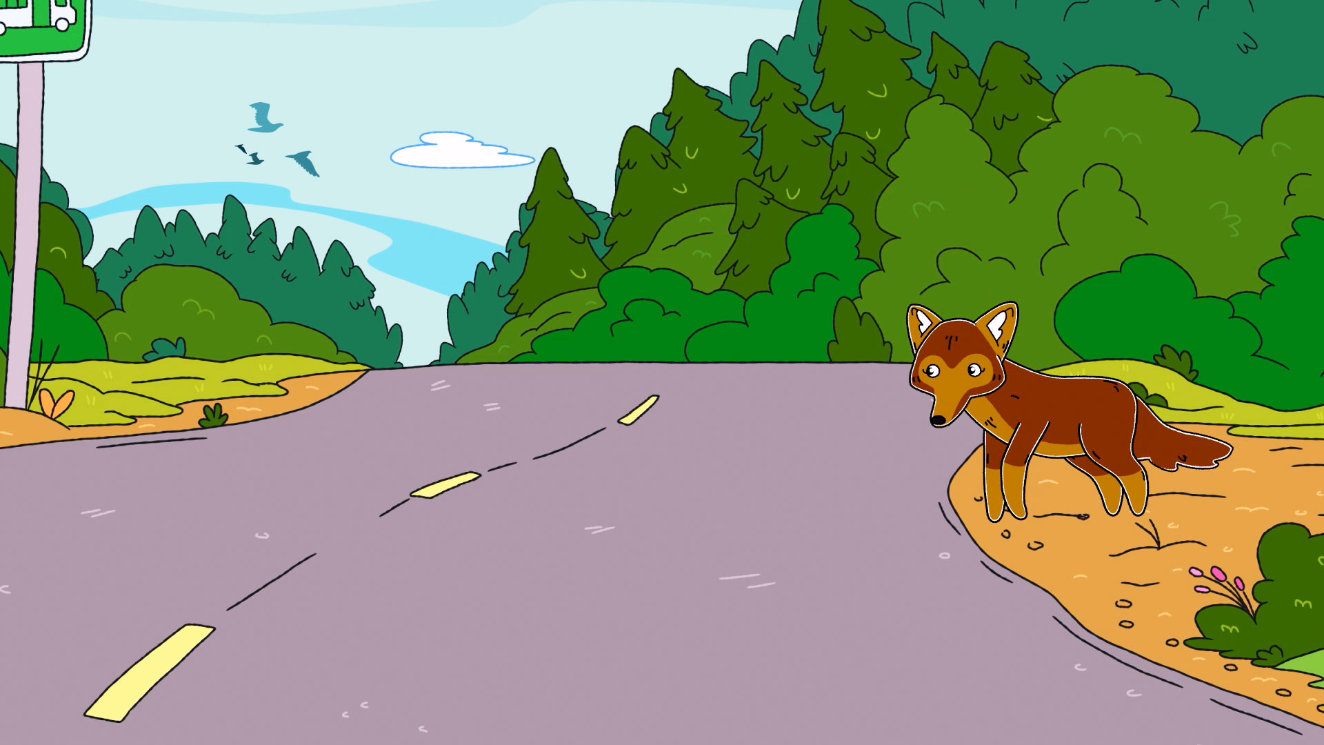 zorro animado cruzando la calle, series colombianas, serie infantil, series gratis, flinko, mi señal