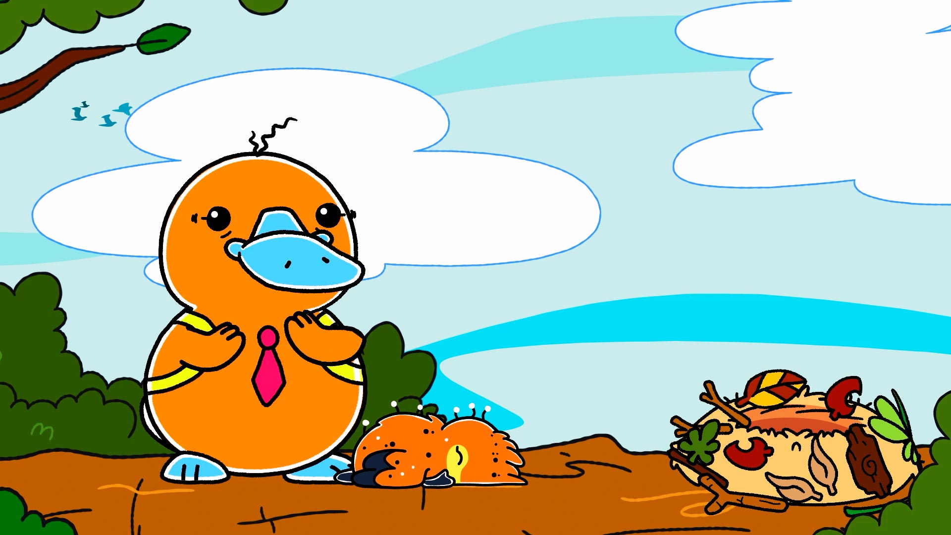 Ornitorrinco animado en el bosque, hola flinko, series animadas, series para niños, series de animales, series infantiles gratis