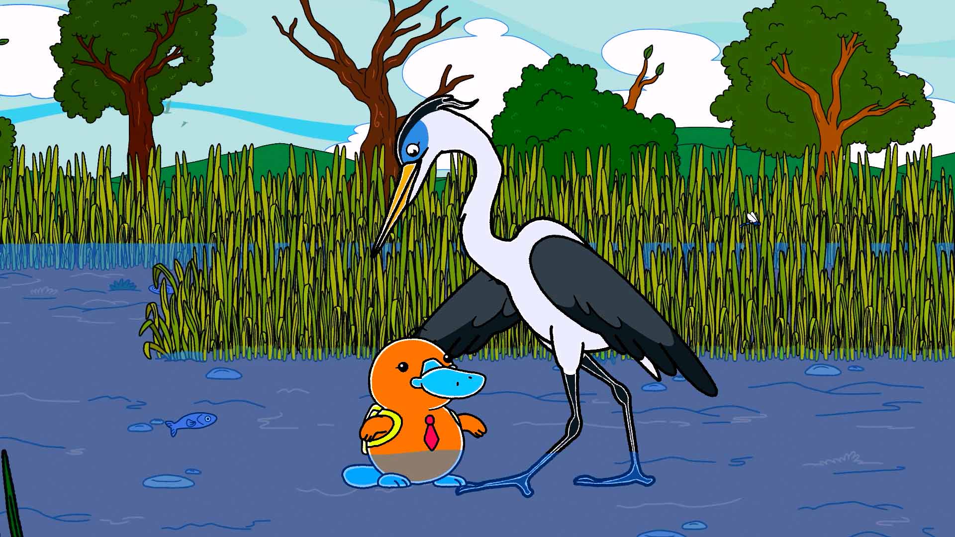 garza cuca animadas, series infantiles, series colombianas gratis, series online para niños, series colombianas gratis, series infantiles, aprender sobre animales, ornitorrinco e Iguana animados, animales andinos, aprender sobre animales