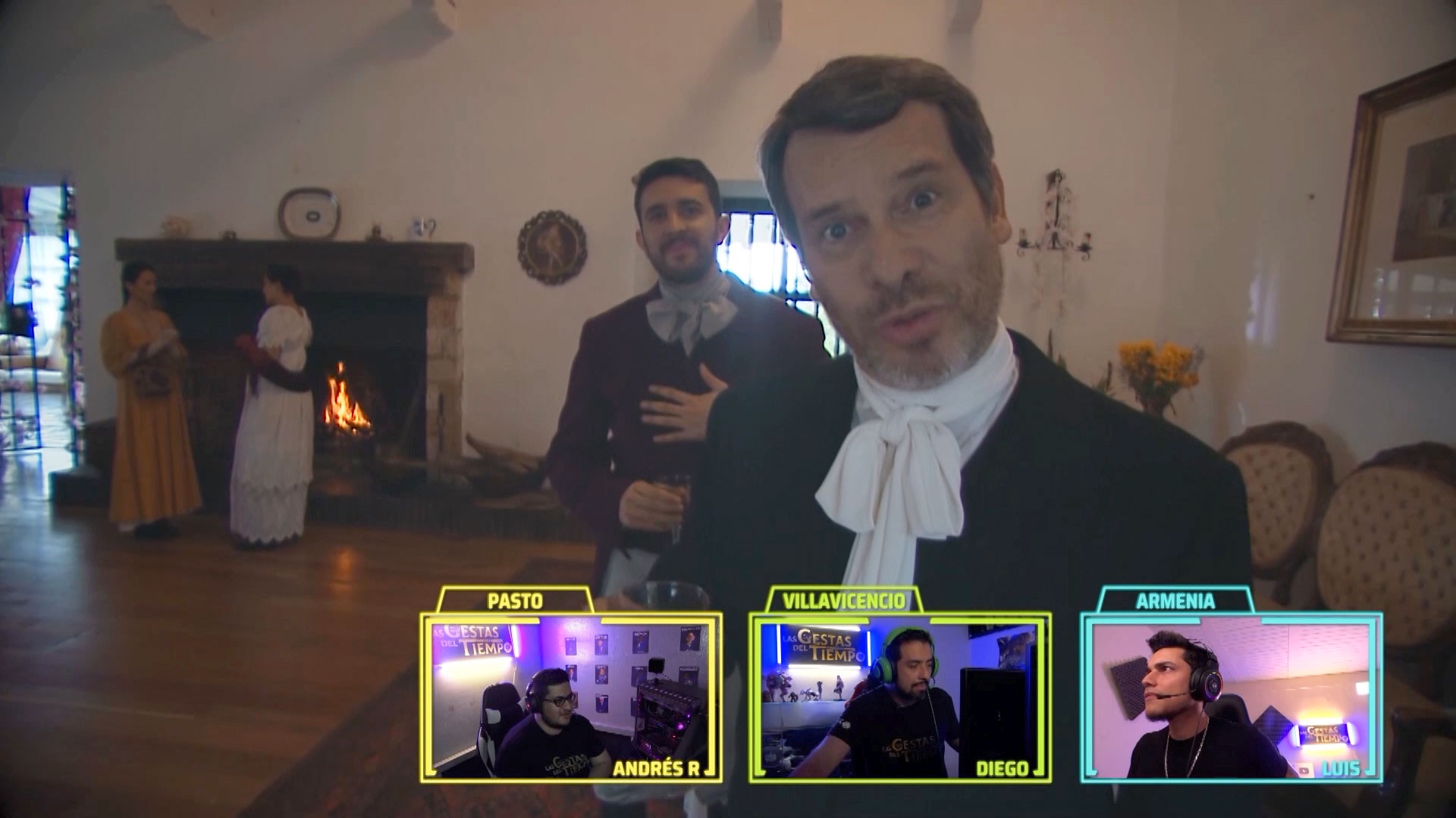 Hombre colonial con pantallas  de gamers 