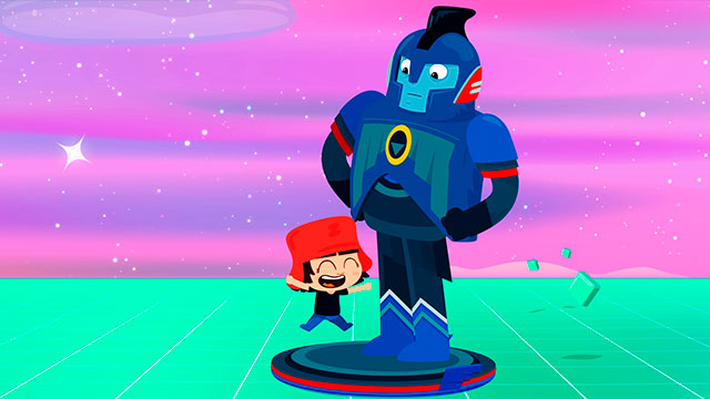 figuras animadas de una niña junto a un robot