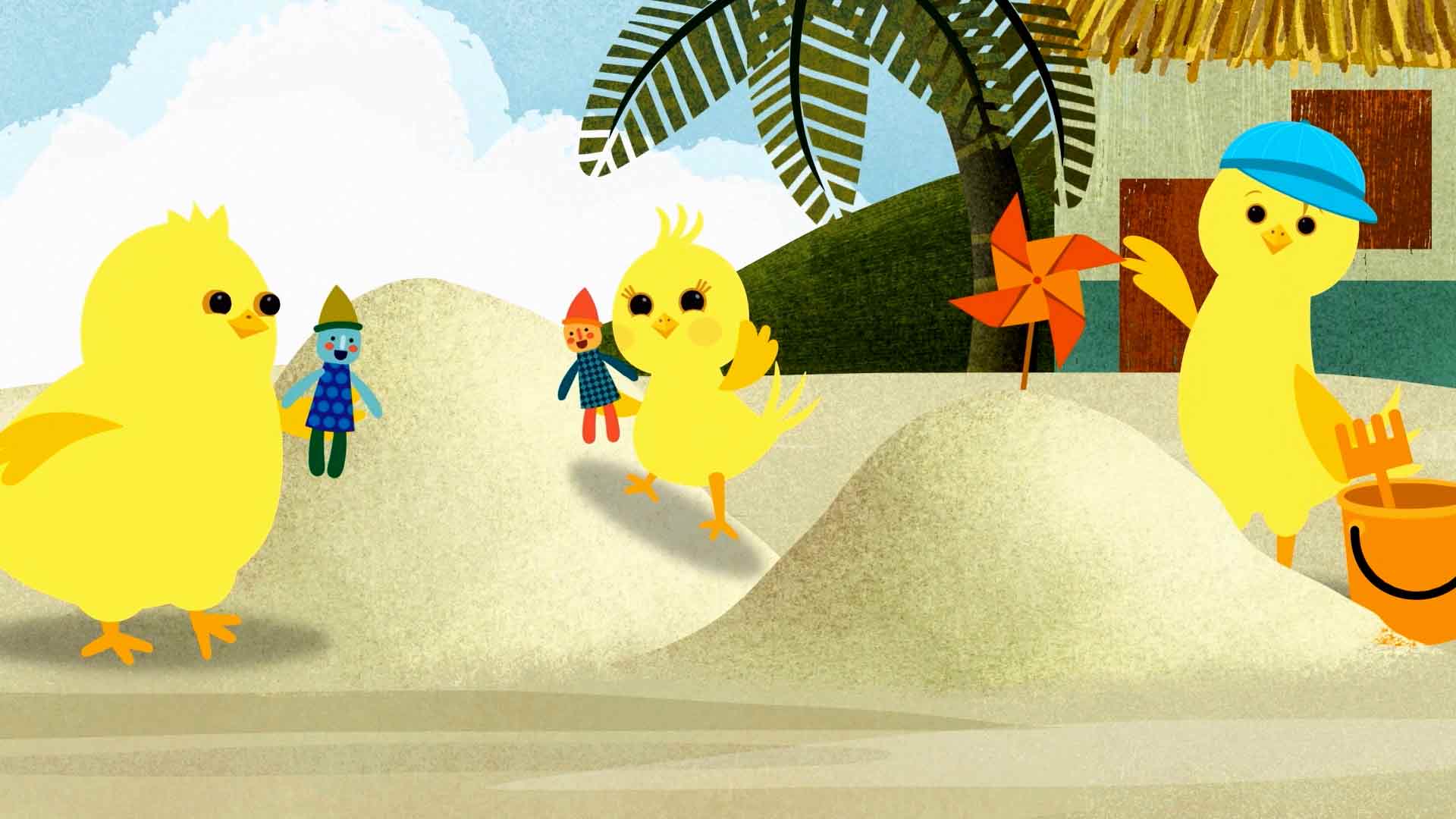 dia de playa, pollitos en la playa, Lolalá vamos a cantar, dibujos animados, historias infantiles, gallina y sus pollitos, karaoke, canciones infantiles, mariposas, ver lolala vamos a cantar gratis