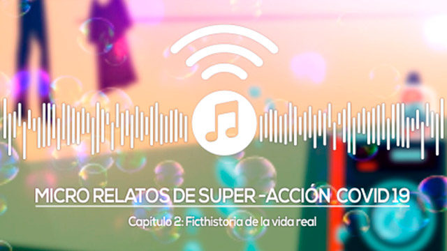 Poster microrelatos con burbujas de jabón y la lavadora al fondo