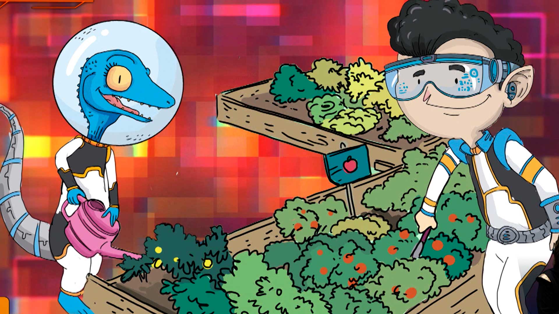 Animación de dos marcianos regando las plantas, cuidado medio ambiente, salvar el planeta, series infantiles, series colombianas gratis, profe en tu casa, mi señal