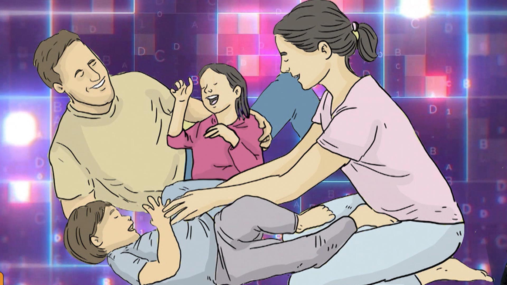 Familia animada riendo y jugando, profe en tu casa, series educativas en rtvcplay, juegos en casa, diviertete en casa, series online