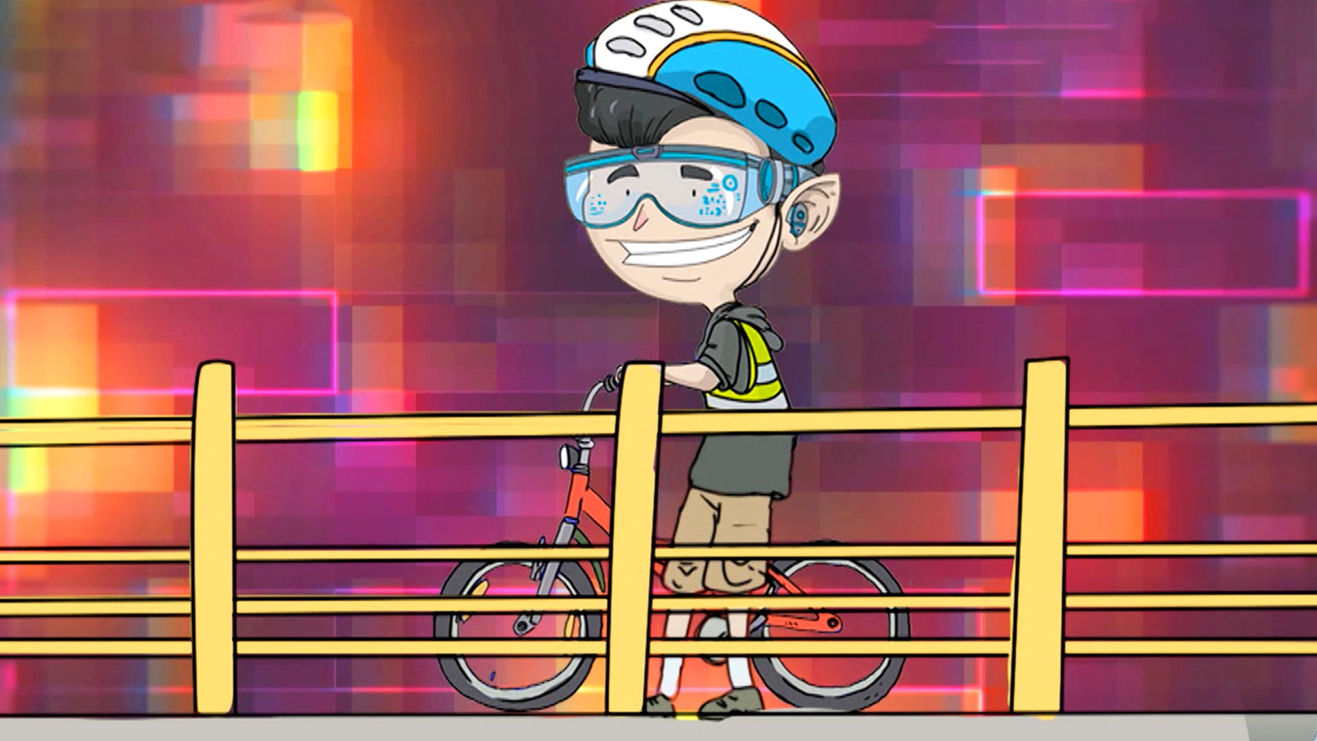 Animación de niño montando bicicleta, medios de transporte, series infantiles, series educativas gratis, series colombianas online, educación interactiva para niños, series educativas en rtvcplay