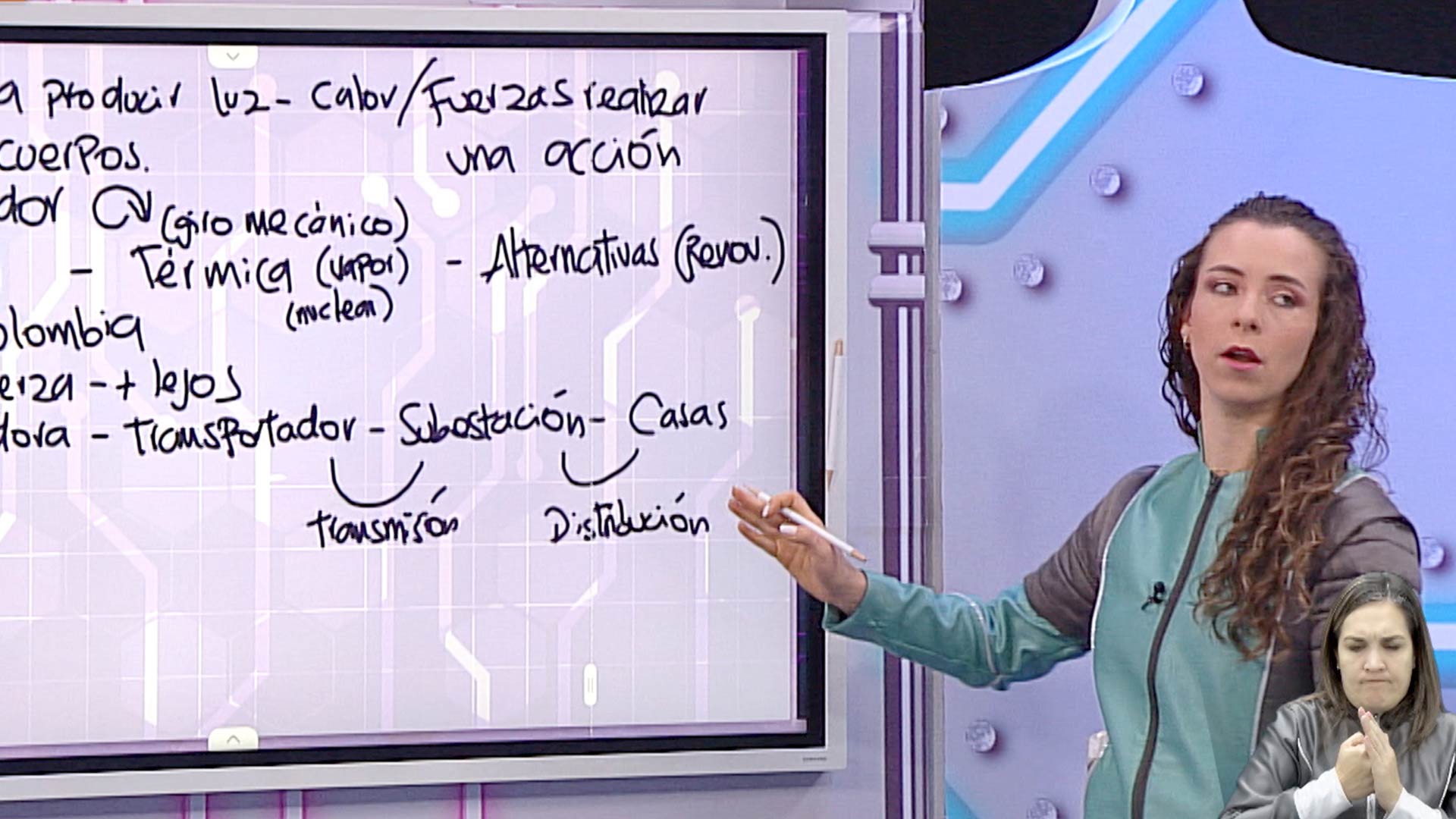 mujer explicando en su tablero