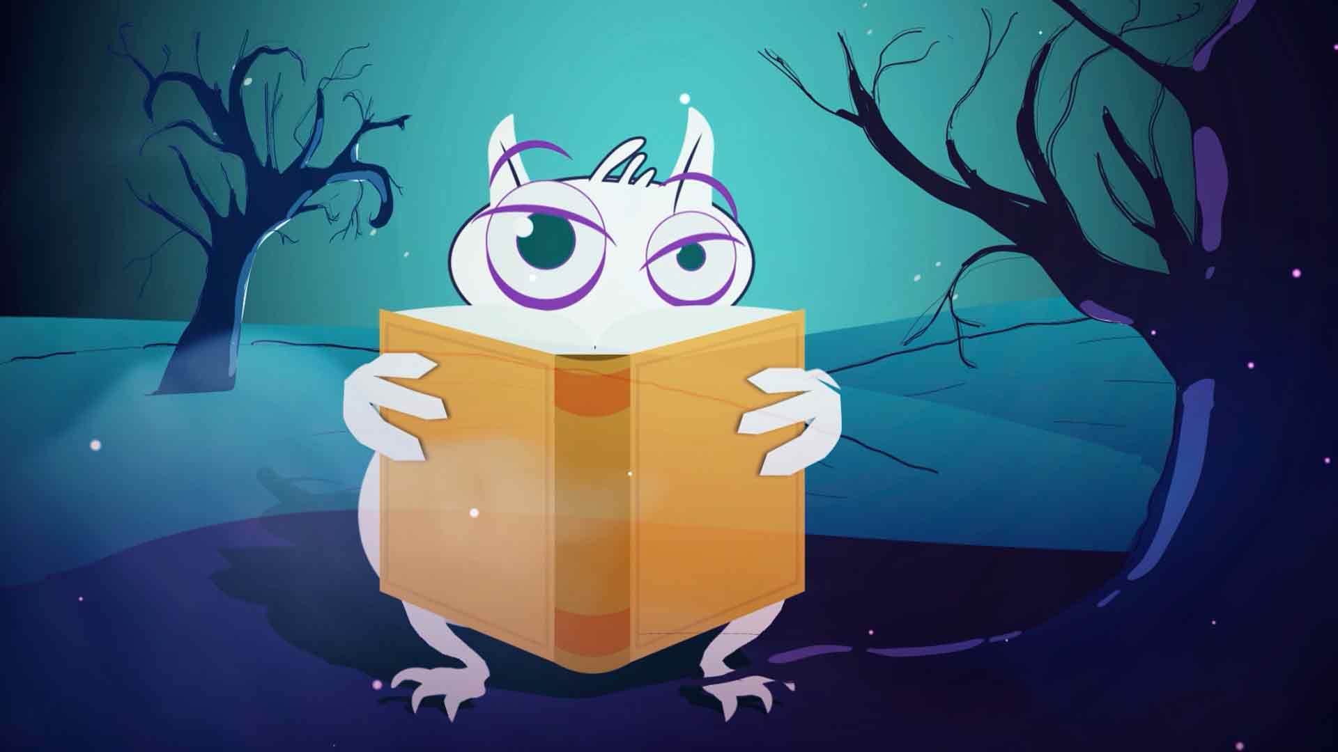 monstruo blanco leyendo un libro, hambre, tener hambre, estomago, series educativas, series gratis, series online, series infantiles, series juveniles
