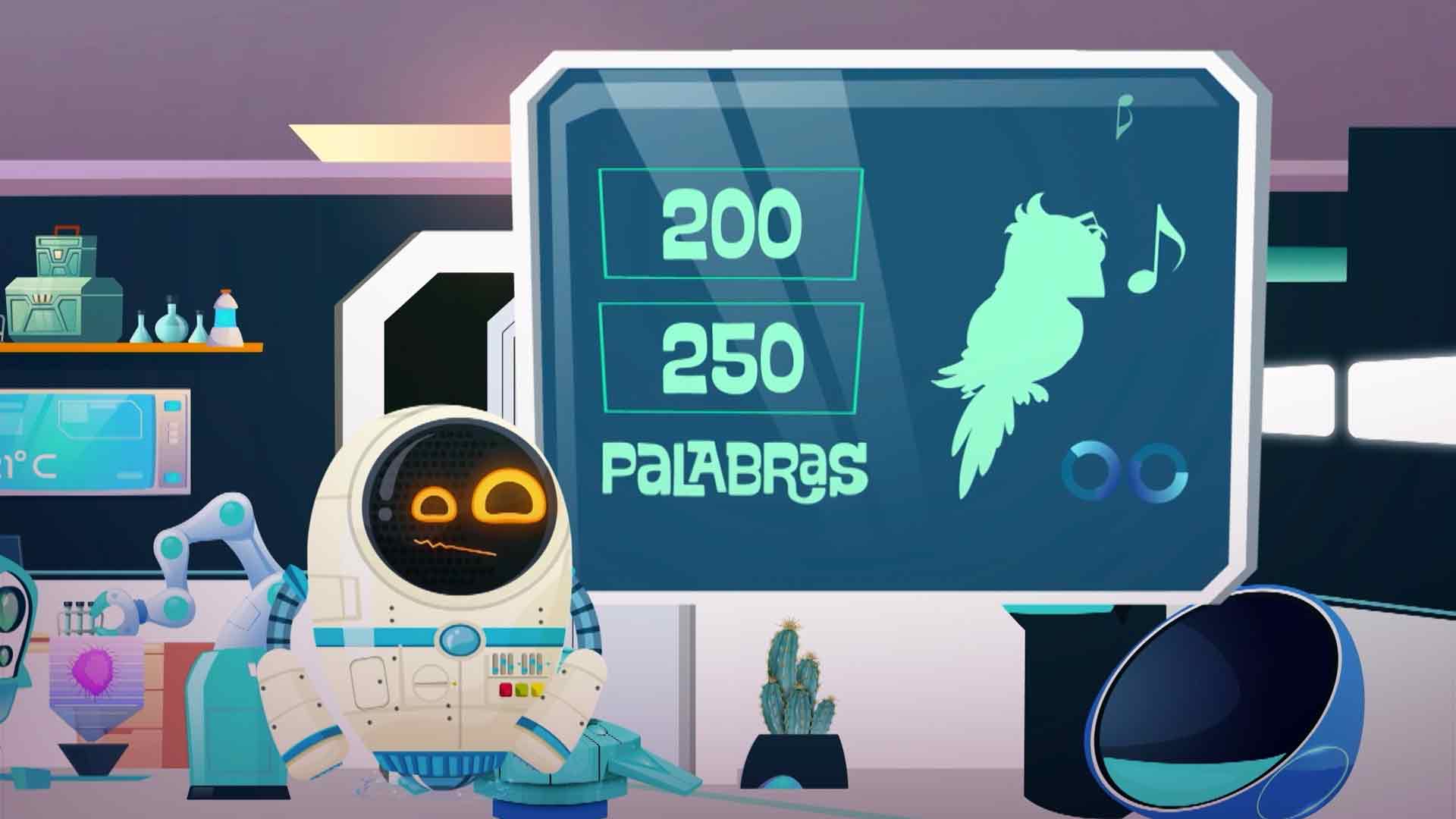 robot al lado de una pantalla, loros parlanchines, loros hablando, series educativas, series gratis, series online, series infantiles, series juveniles