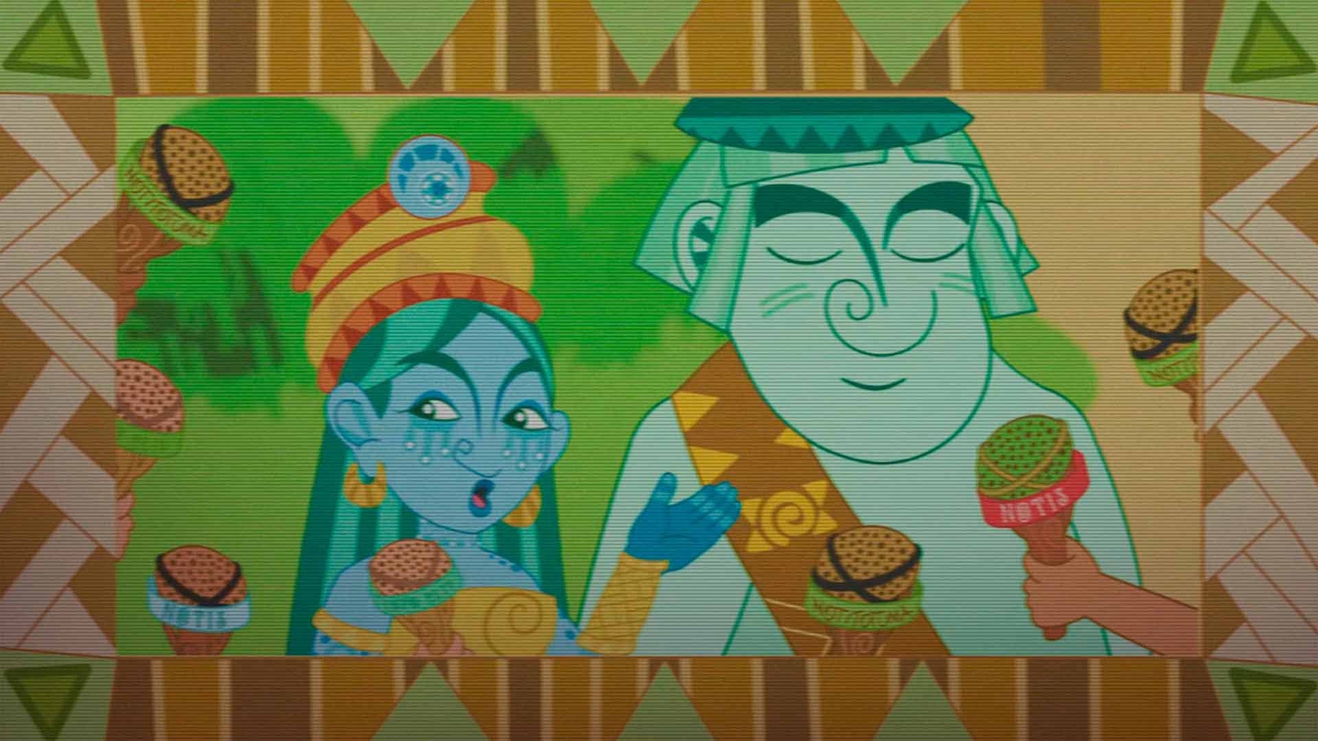 Dioses indígenas, tierra trenzada, colera, dioses, Miyo y Orot caminando por la selva, cumpleaños de colores, rey silvino, morroa, Panaguá, mitologia, leyendas, mitos, Malvada Macorina, series online, series para niños, series animadas