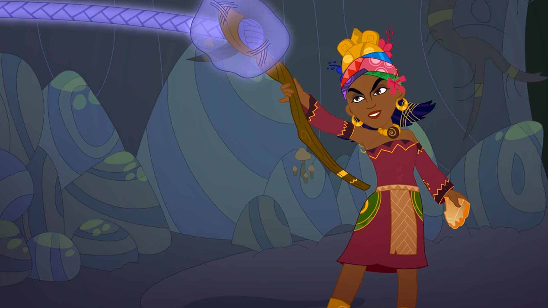 Miyo estrena sus poderes, trenzadora sagrada, super poderes, mision, Panaguá, mitologia, leyendas, mitos, Malvada Macorina, series online, series para niños, series animadas