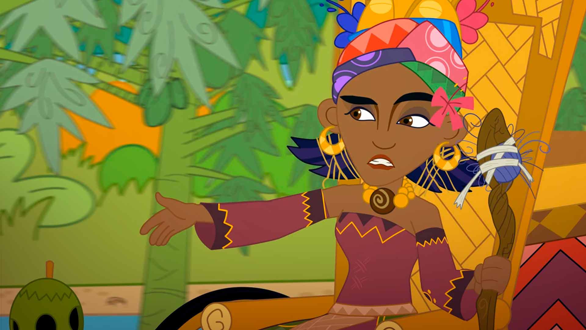 diosa dando órdenes, igualas lloronas, Miyo y Orot apresurados, El Rhinelo del sereno, mariposas, aventura, musical, miyo y orot, super poderes, mision, Panaguá, mitologia, leyendas, mitos, Malvada Macorina, series online, series para niños, series animadas