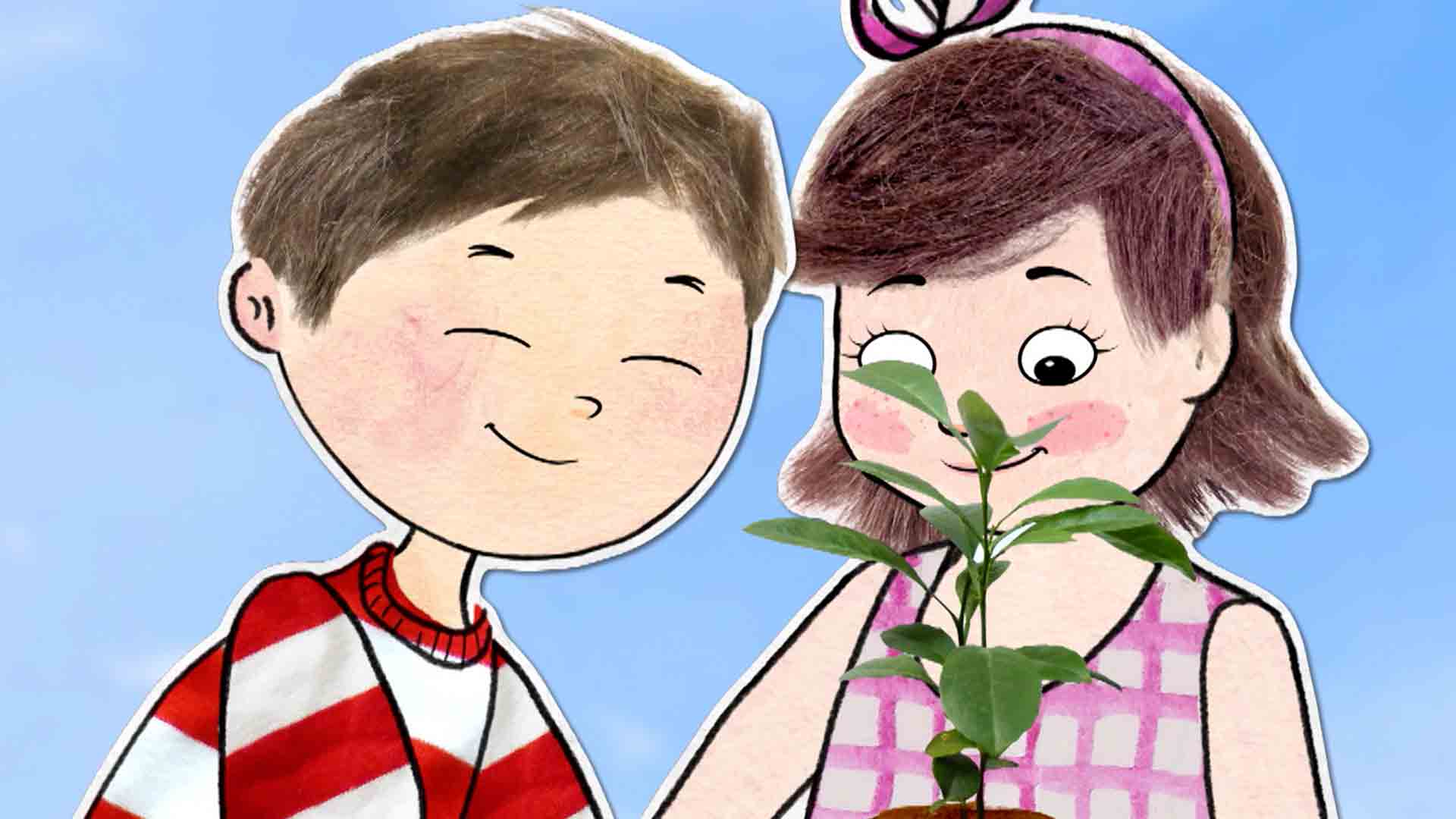 niños felices sembrando un árbol