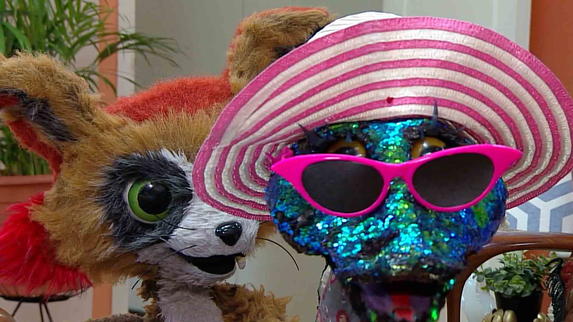 serpiente de lentejuelas con gafas de sol y sombrero 