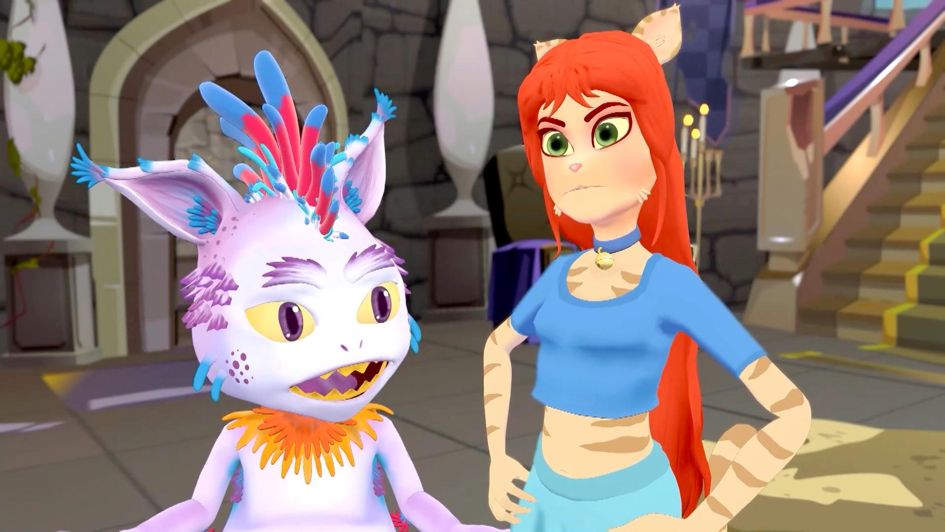 dos monstruos animados sorpredidos