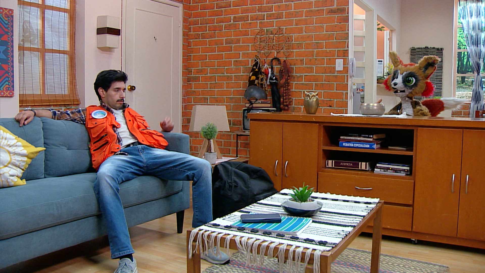 El zorro con su amigo humano sentado en un sofá