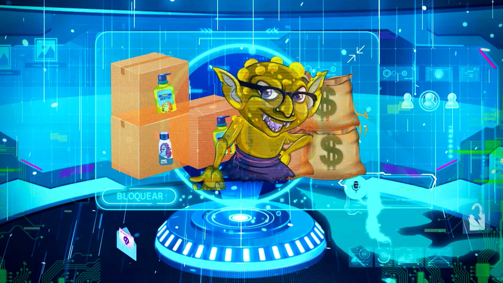 monstruo con bolsas llenas de dinero