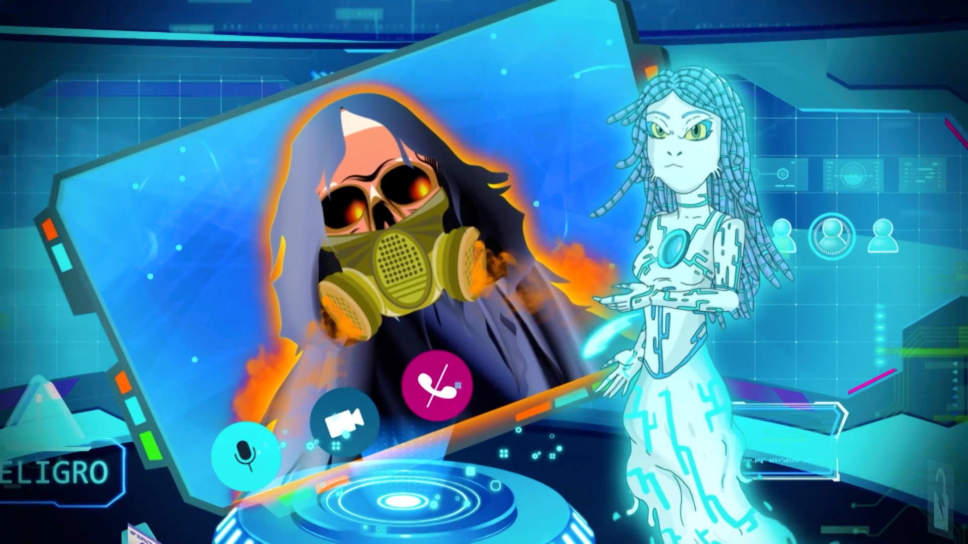 Fantasma hablando a través de una pantalla