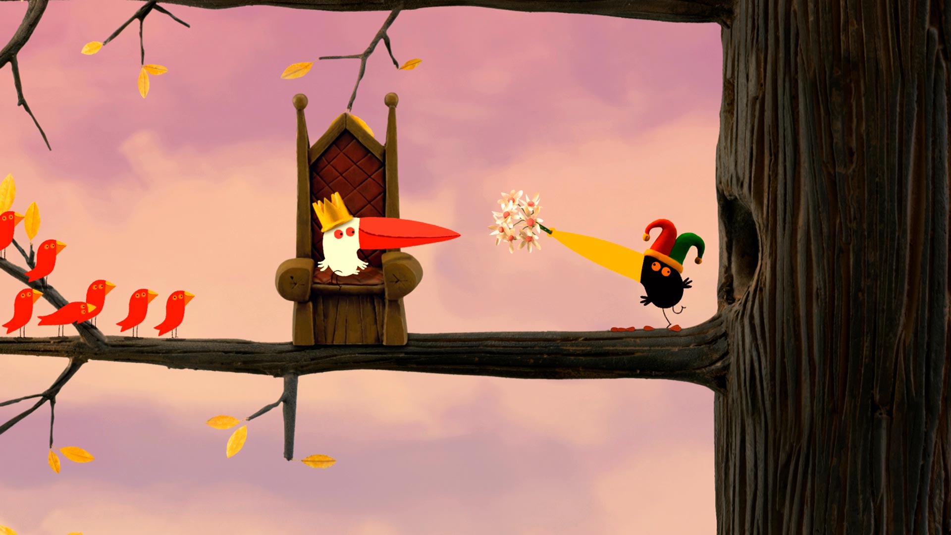 La corona, ver dos pajaritos, pajaros animados, pajaros de colores animados, serie infantil, pajaros rojos, series de señal colombia