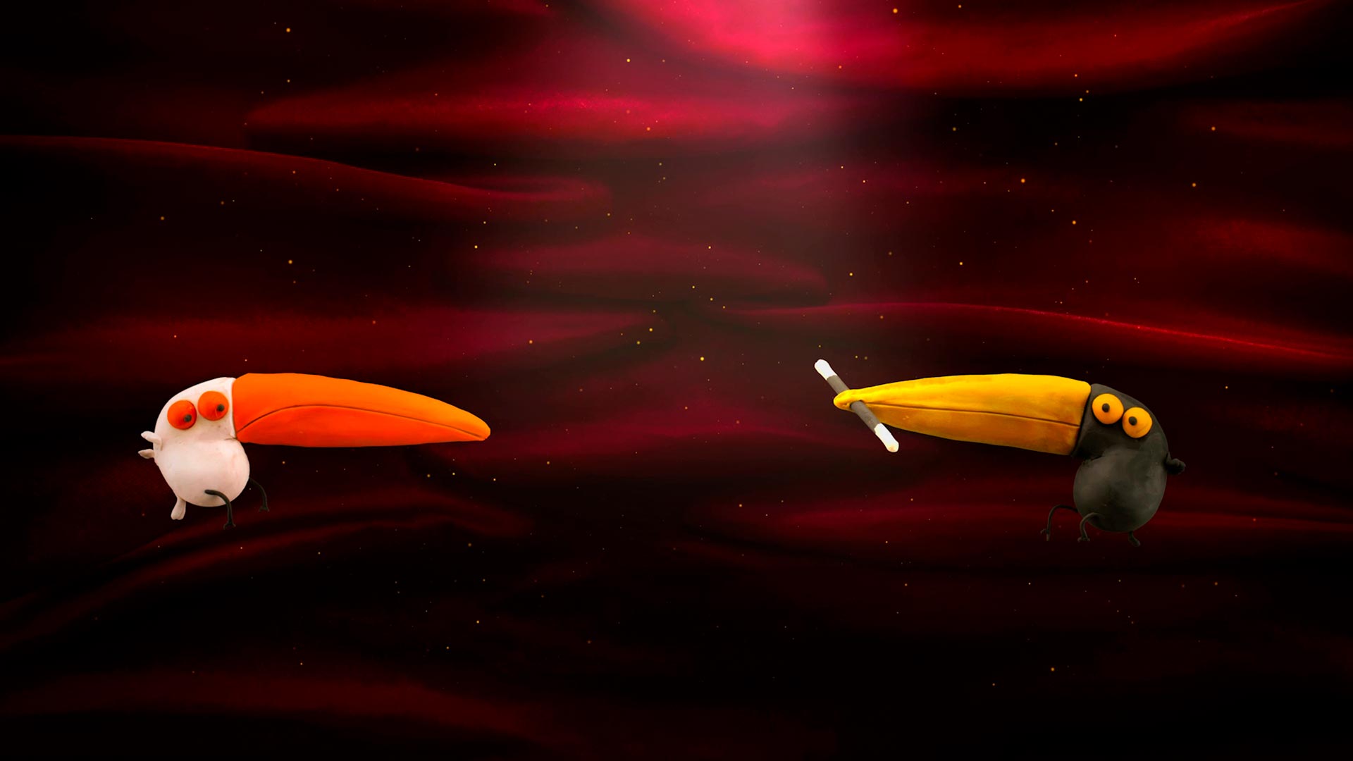 abracadabra,  ver dos pajaritos, pajaros animados, pajaros de colores animados, serie infantil, pajaros rojos, series de señal colombia