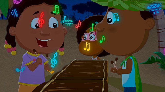 Niños tocando marimba, niños animados tocando marimba, marimba animada, canciones infantiles, karaokes para niños, series online, series gratis, series de señal colombia