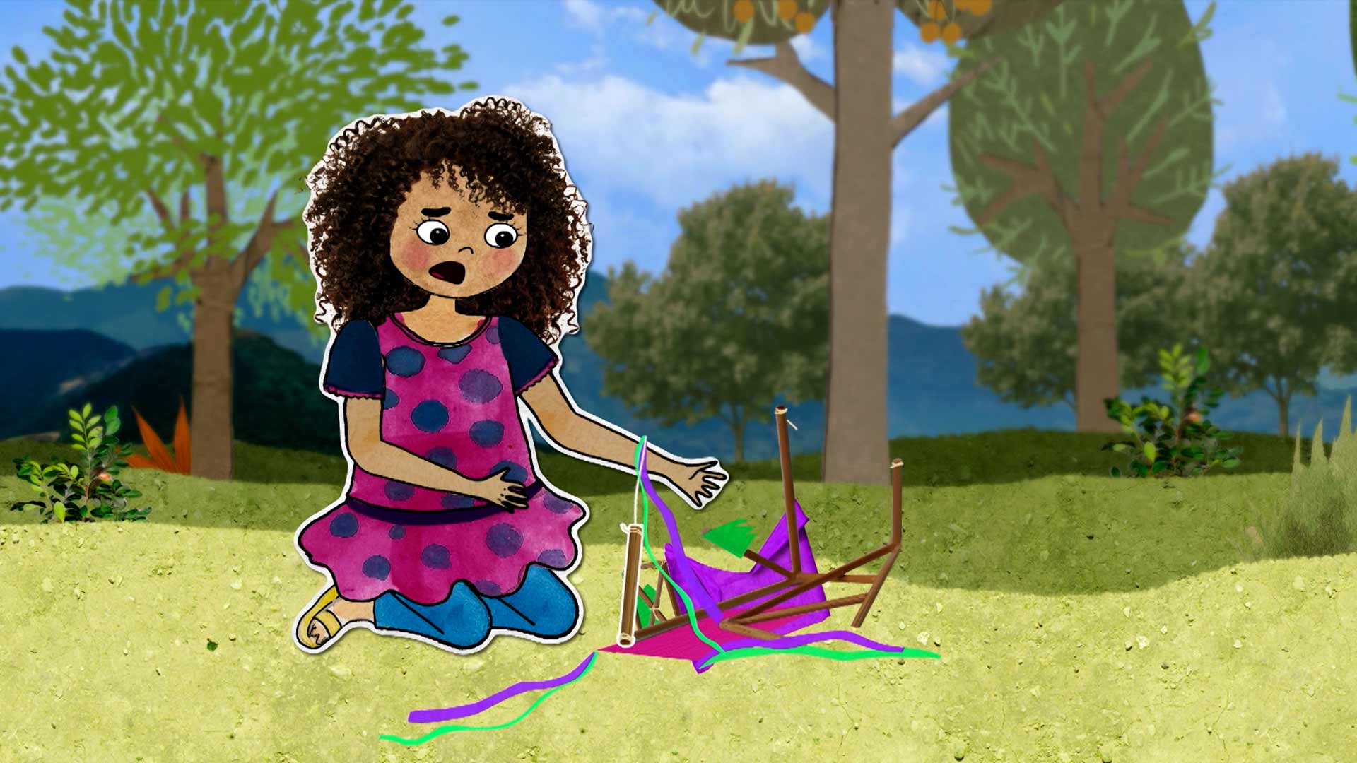 niña triste por su cometa rota