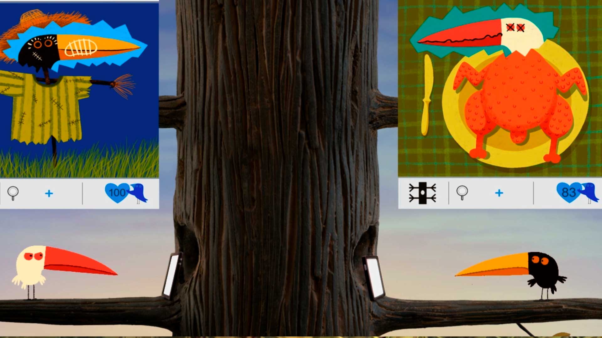 Enredados en las redes, ver dos pajaritos, pajaros animados, pajaros de colores animados, serie infantil, pajaros rojos, series de señal colombia