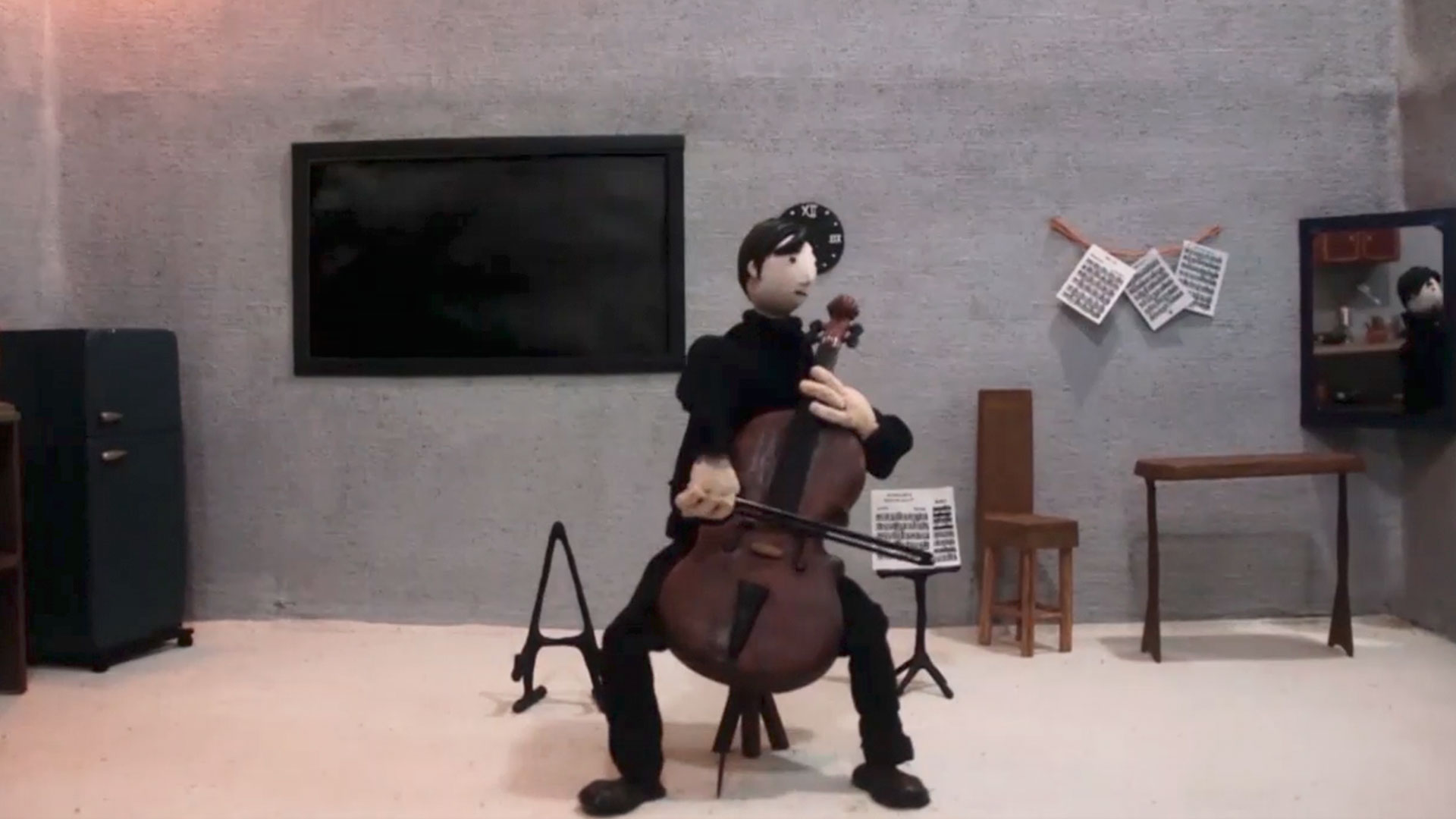 Animación de un hombre tocando violonchelo