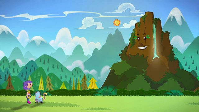 Una montaña con una cascada 