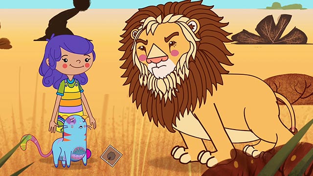 León y una niña al lado 