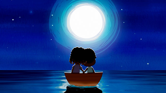 Cande y Aurora cogidos de la mano en una canoa