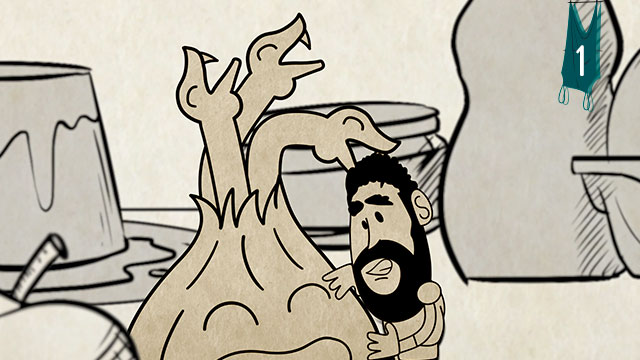 Animación de un hombrecito con una cebolla