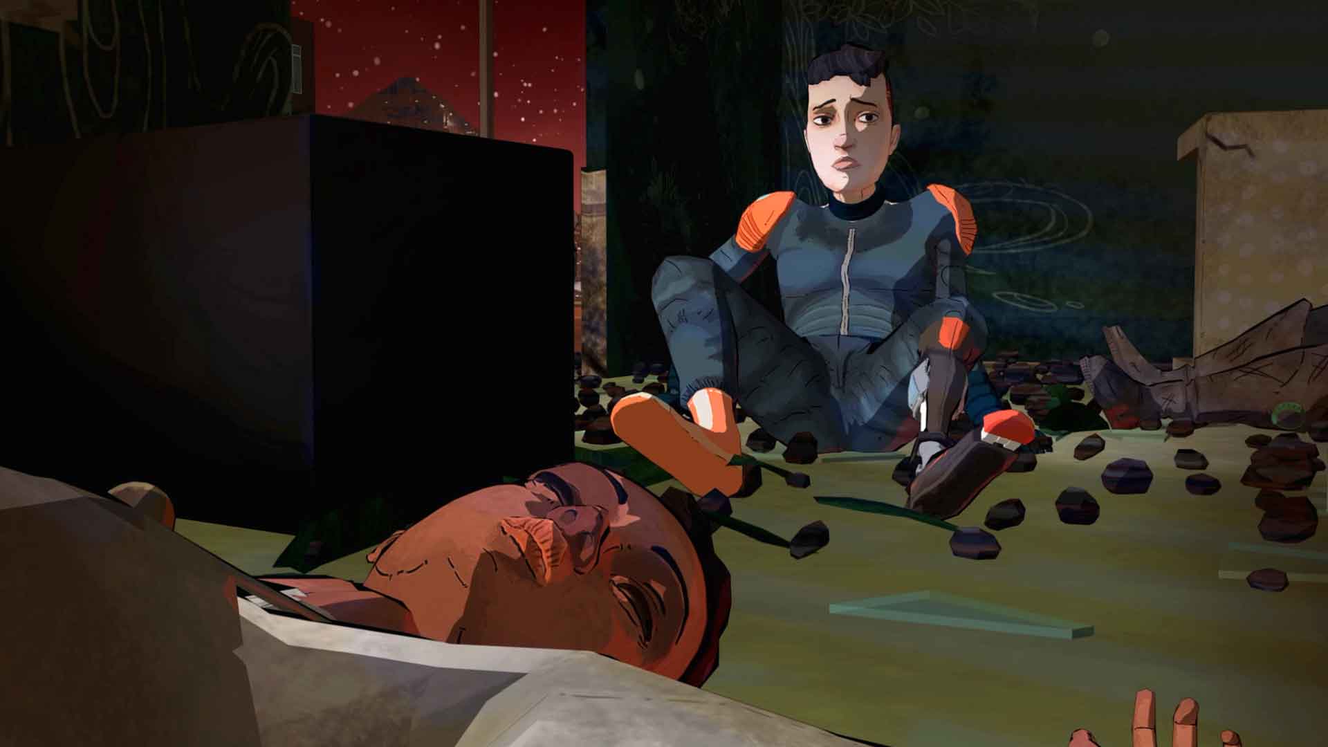 Lucas consternado ante el cuerpo de una mujer